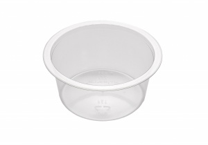 This is a bowl that is made of APET material. It is used for cold foods and snacks.