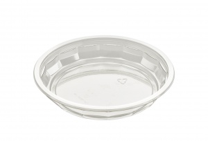 This is a bowl that is made of APET material. It is used for cold foods and snacks.