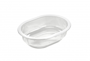 This is a bowl that is made of APET material. It is used for cold foods and snacks.