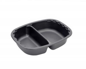 This tray is a CPET tray. It is environmentally friendly and can go in the microwave and the oven up to 400 degrees. <br />
