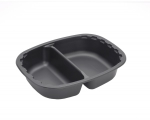 This tray is a CPET tray. It is environmentally friendly and can go in the microwave and the oven up to 400 degrees. <br />
