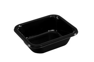 This is a rectangular CPET tray with 1 compartment that is very good for food that will be microwaved or put in the oven. It can be heated up to 400 degree. It is a  very nice black color.