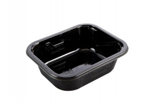 This is a rectangular CPET tray with 1 compartment that is very good for food that will be microwaved or put in the oven. It can be heated up to 400 degree. It is a  very nice black color.