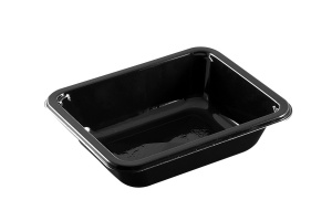 This is a big tray that is rectangular. It is a CPET tray with 1 compartment. it is a very nice shade of black. 