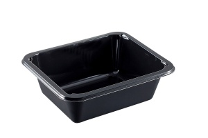 This is a big tray that is rectangular. It is a CPET tray with 1 compartment. it is a very nice shade of black. 