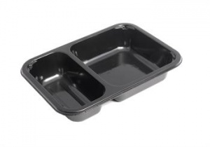 CPET top seal meal tray 2 compartments black 225x175x43mm