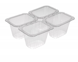 This is a 4 compartment tray which is made out of APET material. It is used for cold foods and snacks.