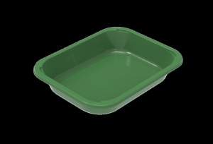 This is a CPET tray with 1 compartment that is environmentally friendly. It also goes into the microwave and oven up to 400 degrees. 