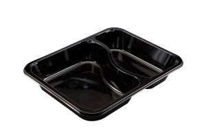 This is a CPET tray with 2 compartments that is environmentally friendly. It also goes into the microwave and oven up to 400 degrees. 