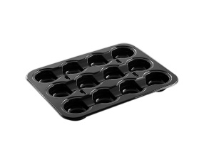 This is a 12 compartment CPET tray. It is rectangular shaped and can go in the oven and microwave up to 400 degrees. 