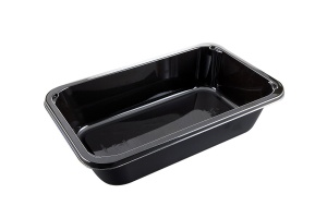 This is a rectangular shaped CPET tray. It is environmentally friendly and can be put in the microwave and oven.