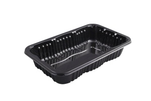 This is a rectangular shaped CPET tray. It is environmentally friendly and can be put in the microwave and oven.