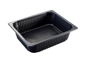 This is a PP tray that holds a large amount of food. It is Black.