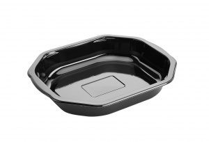 This is a polygonal CPET tray. It holds 920ml of food and is made for the microwave and oven.