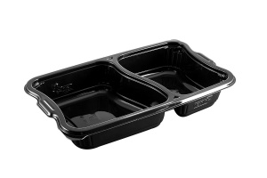 This is a polygonal CPET tray. It holds 1180ml of food and is made for the microwave and oven. 2 compartment tray.