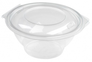 This is an APET bowl with a lid. It is circular shaped with a volume of 750ml. 