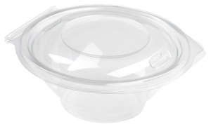 This is an APET bowl with a lid. It has a volume of 375ml and is not microwavable.