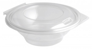 This is an APET bowl with a lid. It has a volume of 500ml and is not microwavable.