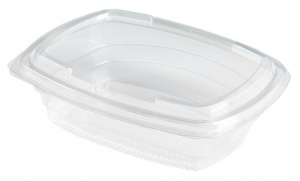 This is a bowl made of APET material. It has a lid and is used for cold foods and snacks.