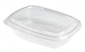 This is a bowl made of APET material. It has a lid and is used for cold foods and snacks.