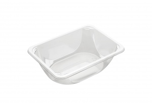 This is a big tray made of APET material. It is commonly used for cold foods and snacks.