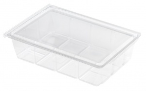 This is a tray that is made of APET material. It is used for cold foods and snacks.
