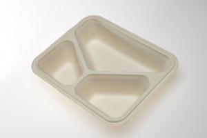 Our OK4 Series trays are 100% compostable.  The OK42227-3 is a three compartment, take away tray for ready meals in schools, senior meal to go, or institutional kitchens. 