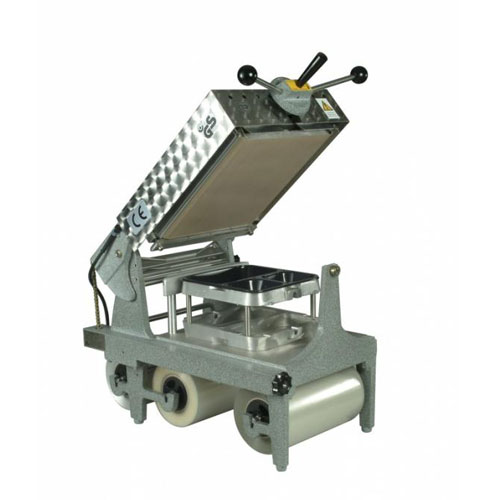 Manual tray sealer for sealing lidding film onto CPET and APET trays.